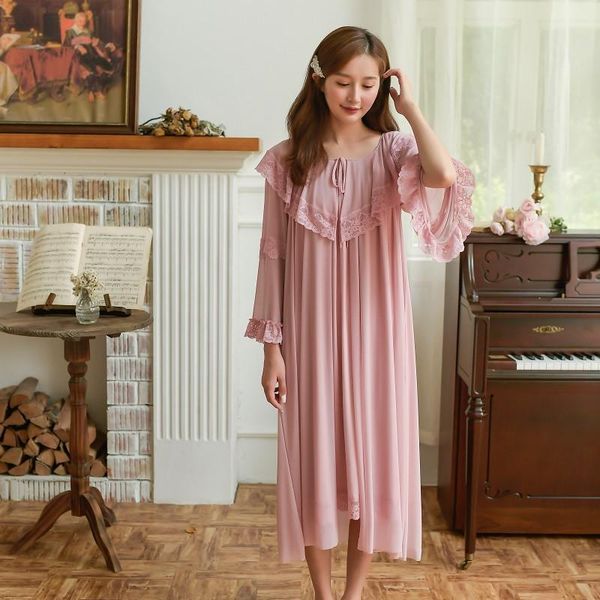 spring comfortable sleepwear vintage classic modal 2 pieces women's long robe sets princess lace solid color nighty autumn, Black;red
spring comfortable sleepwear vintage classic modal 2 pieces women's long robe sets princess lace solid color nighty autumn, Black;red