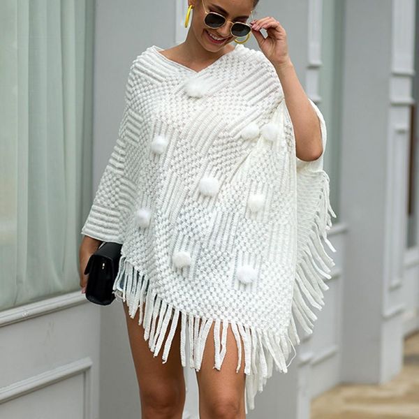 tassels korean winter furry women sweaters soft loose casual tassel cape overcoat knitted sweater female a30823, White;black
tassels korean winter furry women sweaters soft loose casual tassel cape overcoat knitted sweater female a30823, White;black