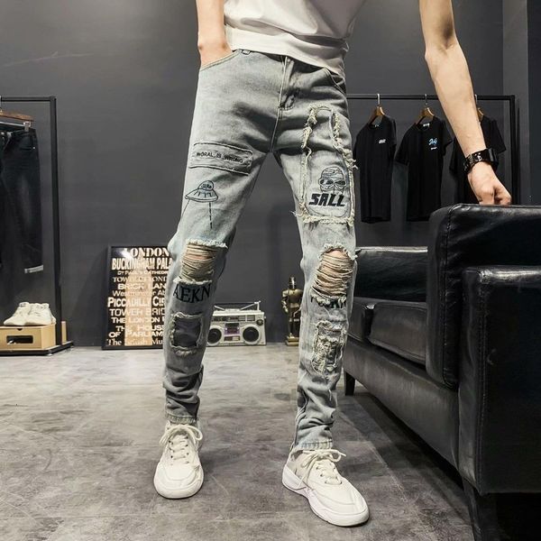 men's jeans classic denim straight hip hop trousers regular version cut distressed biker summer hole print 5ak4, Blue
men's jeans classic denim straight hip hop trousers regular version cut distressed biker summer hole print 5ak4, Blue