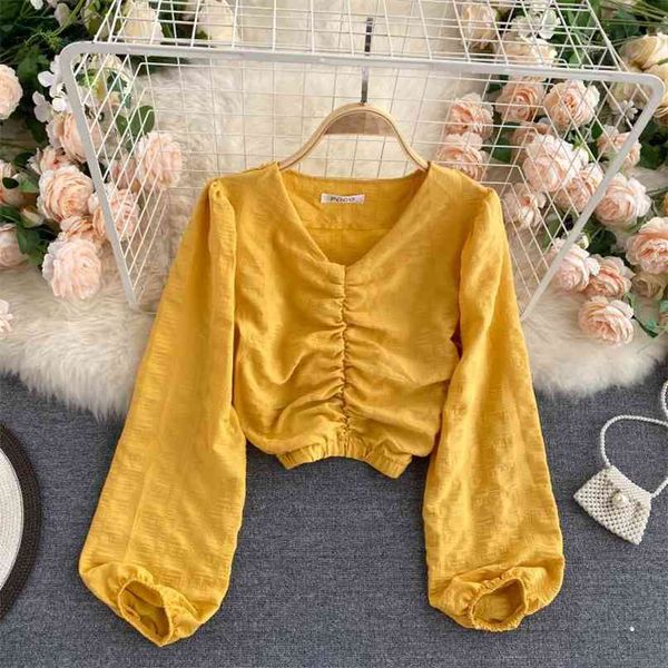 women's pleated v-neck elastic waist thin pure color long sleeve chiffon shirt lady fashion short blouse p687 210527, White
women's pleated v-neck elastic waist thin pure color long sleeve chiffon shirt lady fashion short blouse p687 210527, White