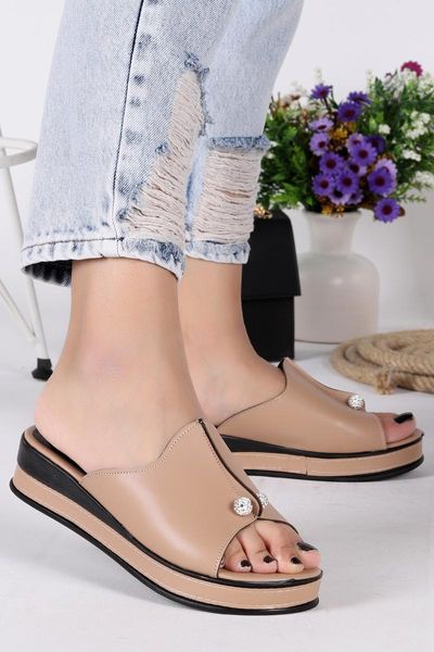 slippers women's beige stone casual, Black