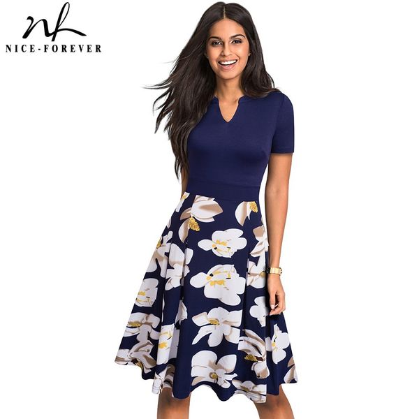 nice-forever stylish elegant floral printed women vestidos casual short sleeve a-line summer flare dress a036 210419, White
nice-forever stylish elegant floral printed women vestidos casual short sleeve a-line summer flare dress a036 210419, White