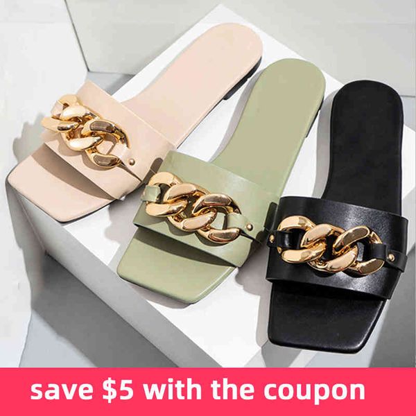 2021 women slippers fashion chain decoratie vierkante open toe teen platte outdoor personality street punk woman sho, Black
2021 women slippers fashion chain decoratie vierkante open toe teen platte outdoor personality street punk woman sho, Black