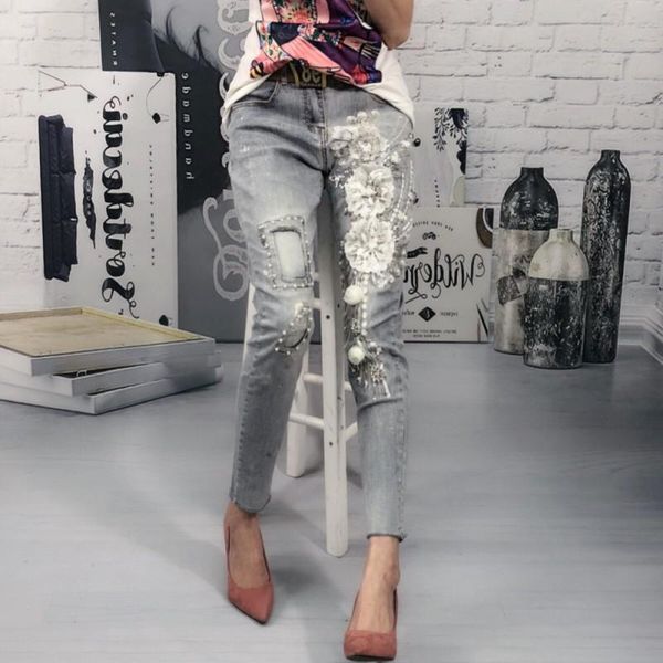 women's jeans occident beading women hole denim boyfriend pencil pants embroidery nail flowers embroidered flares feamle harem, Blue
women's jeans occident beading women hole denim boyfriend pencil pants embroidery nail flowers embroidered flares feamle harem, Blue