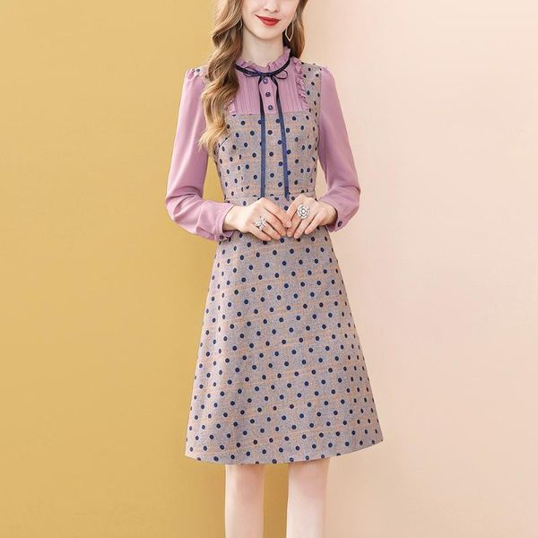 casual dresses european winter vintage a-line for women fashion luxury slim patchwork office lady polka dot dress bow sweet, Black;gray
casual dresses european winter vintage a-line for women fashion luxury slim patchwork office lady polka dot dress bow sweet, Black;gray