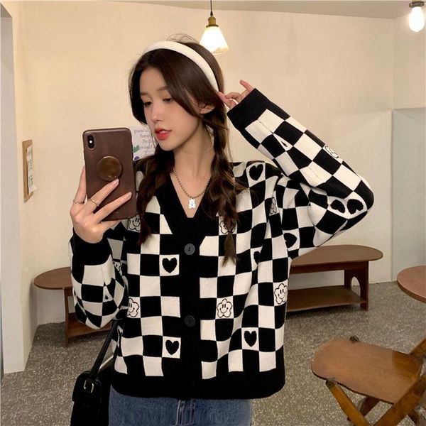 women's knits & tees black cartoon plaid plus size cardigan knitted cropped sweater fall winter fashion v-neck button cute harajuku, White
women's knits & tees black cartoon plaid plus size cardigan knitted cropped sweater fall winter fashion v-neck button cute harajuku, White