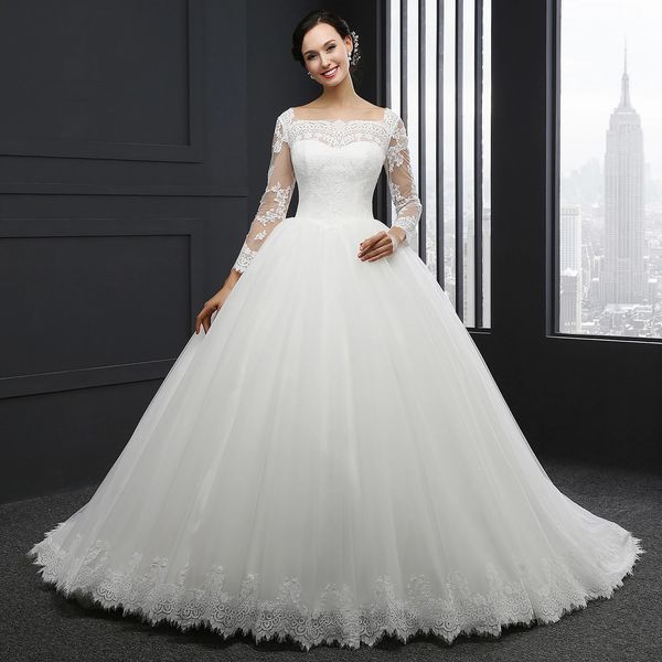 new style square neck wedding dress lace robe de mariee manche longue princess applique bridal ball gown robe blanche mariage, White
new style square neck wedding dress lace robe de mariee manche longue princess applique bridal ball gown robe blanche mariage, White