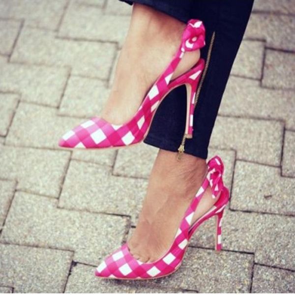 dress shoes fashion orange white pink plaid slingback pumps pointy toe back bow high heels cut-out shallow size 42, Black
dress shoes fashion orange white pink plaid slingback pumps pointy toe back bow high heels cut-out shallow size 42, Black