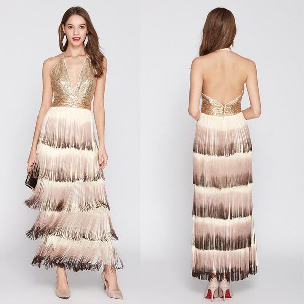 party dresses sequined long evening gown deep v backless gradient tassel dress formal women elegant vestido, White;black
party dresses sequined long evening gown deep v backless gradient tassel dress formal women elegant vestido, White;black