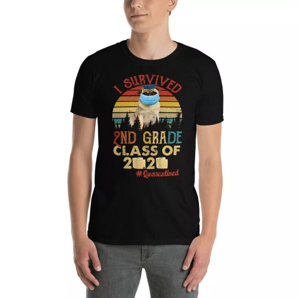 vintage retro i survived 2nd grade class of 2020 funny quarantined pug shirt, White;black
vintage retro i survived 2nd grade class of 2020 funny quarantined pug shirt, White;black