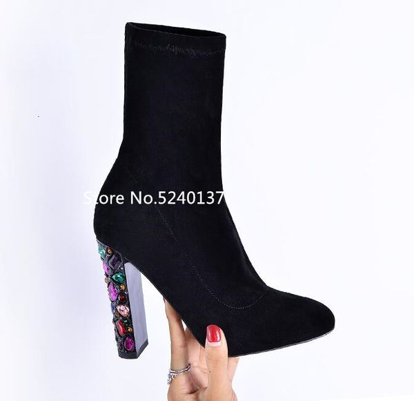 boots colorful crystals chunky heel women mid-calf black suede elastic slim slip-on short european femme odxa
boots colorful crystals chunky heel women mid-calf black suede elastic slim slip-on short european femme odxa