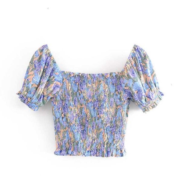 women's blouses & shirts french ruched elastic purple blue floral print crop shirt women wood ears ruffle square collar pkz3, White
women's blouses & shirts french ruched elastic purple blue floral print crop shirt women wood ears ruffle square collar pkz3, White