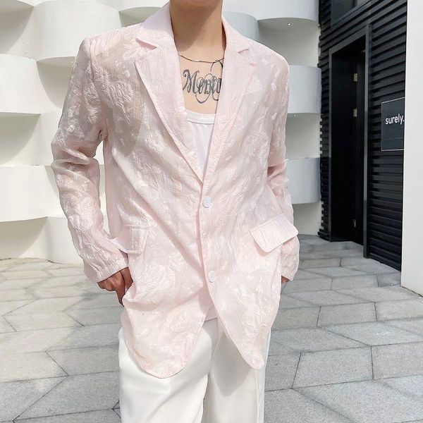 men's suits & blazers summer personality embossed embroidery trend sunscreen suit coat fashionable see through lightweight for men 2021, White;black
men's suits & blazers summer personality embossed embroidery trend sunscreen suit coat fashionable see through lightweight for men 2021, White;black