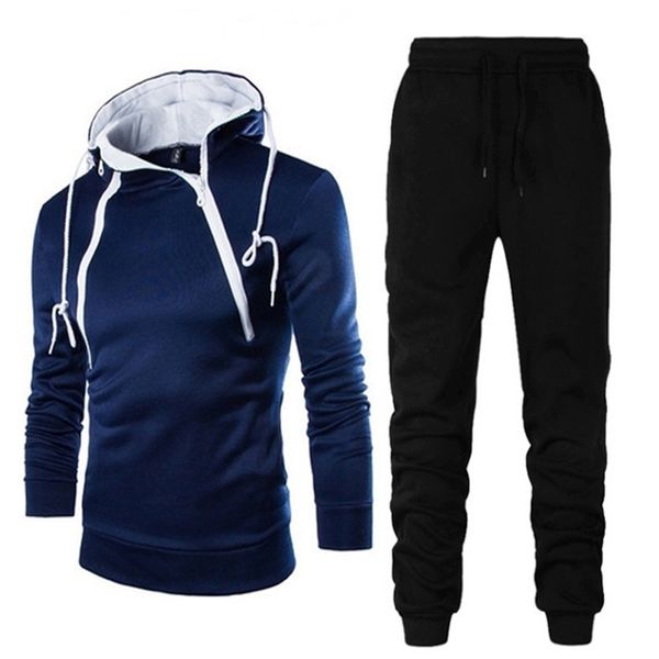 2020 new men's personalized double zipper hooded contrast long sleeve sweater suit, Black
2020 new men's personalized double zipper hooded contrast long sleeve sweater suit, Black
