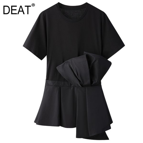 women black patchwork asymmetrical bow t-shirt round neck short sleeve slim fit fashion tide summer 7e1037 210421, White
women black patchwork asymmetrical bow t-shirt round neck short sleeve slim fit fashion tide summer 7e1037 210421, White