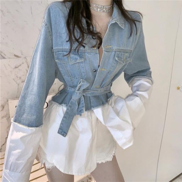 women's jackets 2021 splice denim woman belt blue white long sleeve womens clothing jean thin coats spring korean jacket leisure loose, Black;brown
women's jackets 2021 splice denim woman belt blue white long sleeve womens clothing jean thin coats spring korean jacket leisure loose, Black;brown
