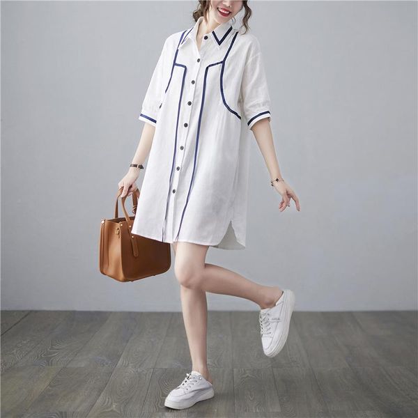 women's blouses & shirts ribbon and striped shirt women summer version of large size stand-up collar five-point sleeves single-breasted, White
women's blouses & shirts ribbon and striped shirt women summer version of large size stand-up collar five-point sleeves single-breasted, White