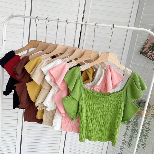 women's blouses & shirts women sweet korean blouse design hollow ruffles knitted short sleeve slim summer fashion streetwear, White
women's blouses & shirts women sweet korean blouse design hollow ruffles knitted short sleeve slim summer fashion streetwear, White