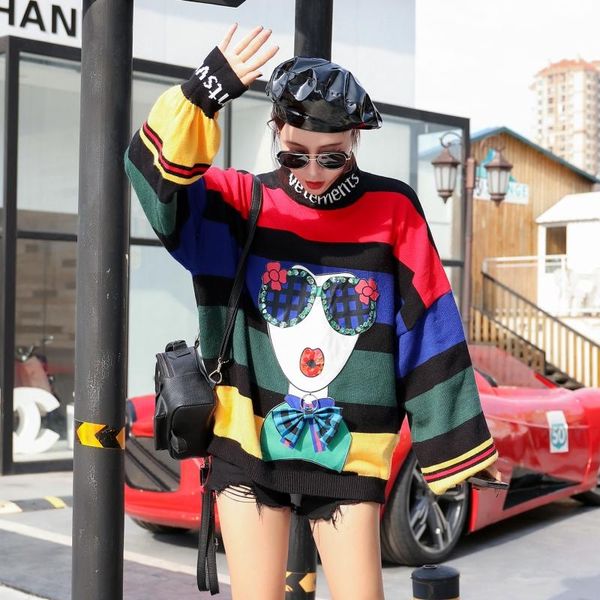women's sweaters thailand logo 2021 autumn/winter color contrast cartoon sweater loose medium long turtleneck sleeve, White;black
women's sweaters thailand logo 2021 autumn/winter color contrast cartoon sweater loose medium long turtleneck sleeve, White;black