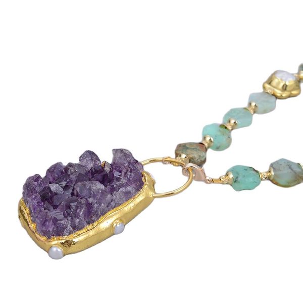 guaiguai jewelry natural white keshi pearl natural green chrysoprases choker necklace purple amethysts cluster pendant 18.5" for women, Silver
guaiguai jewelry natural white keshi pearl natural green chrysoprases choker necklace purple amethysts cluster pendant 18.5" for women, Silver