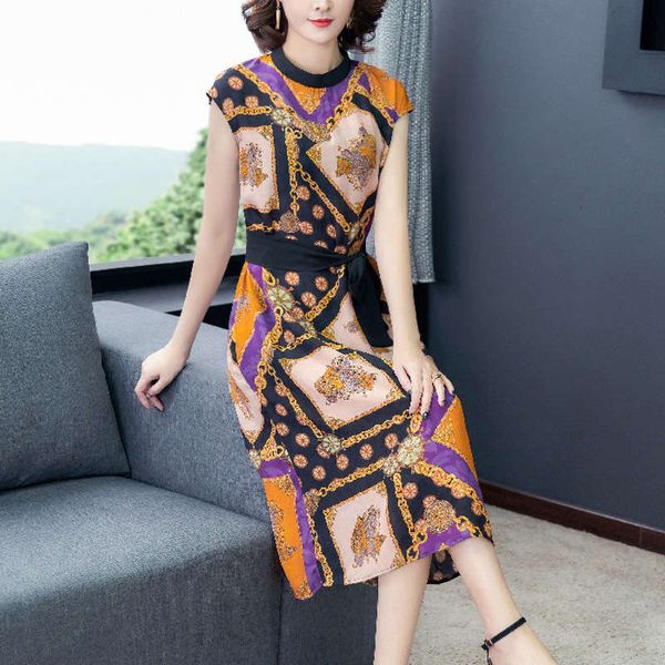 casual printed silk dresses dress for women's fashion in summer of, Black;gray
