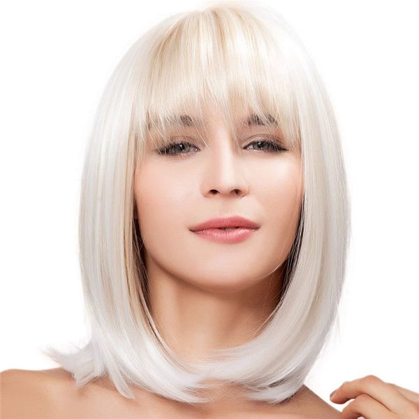 white ombre short bob wigs for women synthetic straight wig with bangs natural cosplay wigs heat resistant, Black
white ombre short bob wigs for women synthetic straight wig with bangs natural cosplay wigs heat resistant, Black