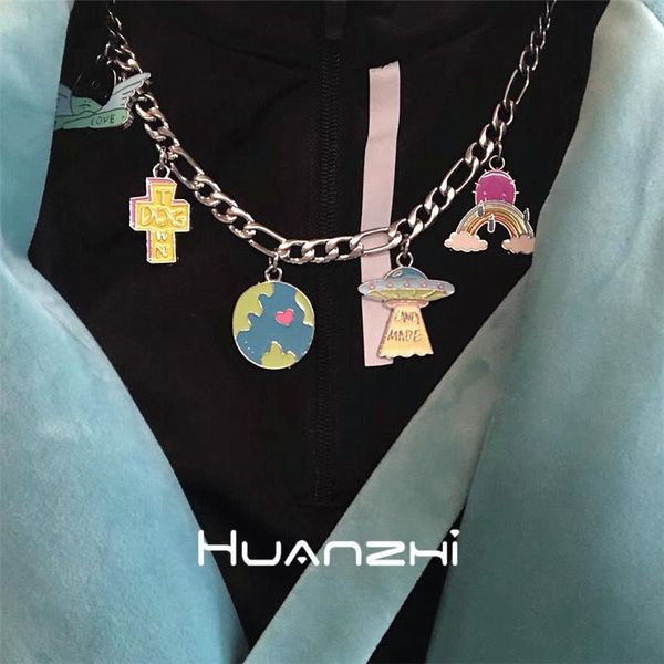 pendant necklaces huanzhi 2021 punk funny colorful cross alien earth spaceship rainbow metal chain necklace for women couple jewelry, Silver
pendant necklaces huanzhi 2021 punk funny colorful cross alien earth spaceship rainbow metal chain necklace for women couple jewelry, Silver