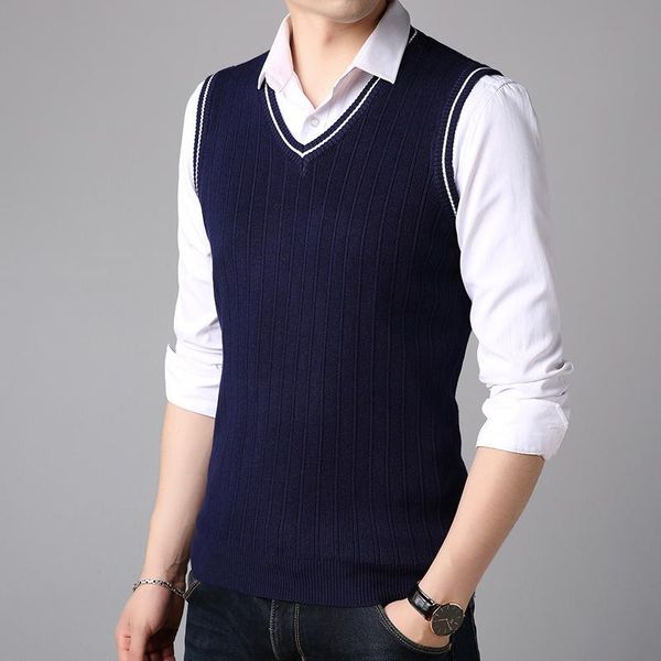 men's vests autumn striped knitwear vest fashion korean self-cultivation student v-neck office sleeveless pullover men sweater, Black;white
men's vests autumn striped knitwear vest fashion korean self-cultivation student v-neck office sleeveless pullover men sweater, Black;white