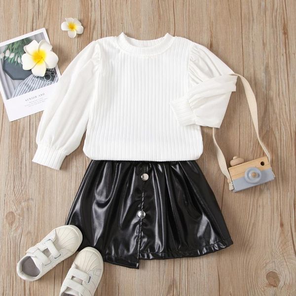 clothing sets baby girls set long sleeve sweater white and black leather skirts two piece children spring warm outfit size 2t-6
clothing sets baby girls set long sleeve sweater white and black leather skirts two piece children spring warm outfit size 2t-6