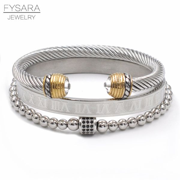 fysara 3pcs/set luxury roman number buckle bangle stainless steel beads wristband braiding bangles opening cuff men bracelets, Golden;silver
fysara 3pcs/set luxury roman number buckle bangle stainless steel beads wristband braiding bangles opening cuff men bracelets, Golden;silver