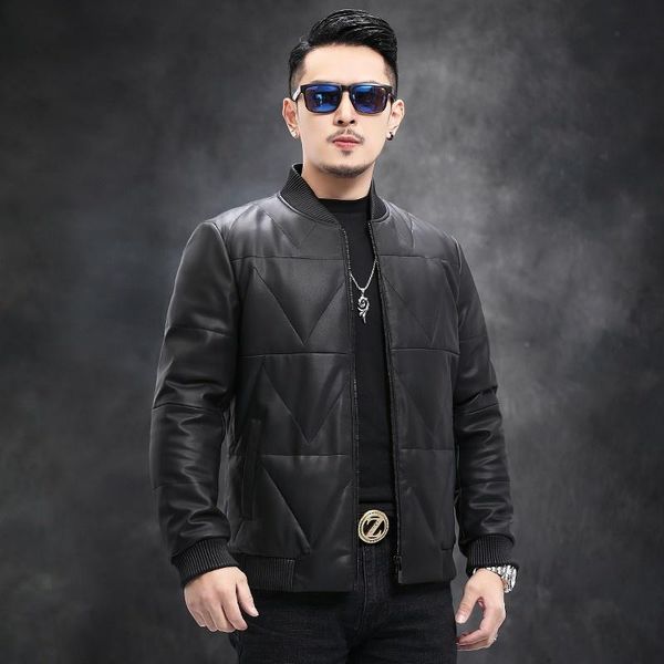 men's leather & faux men business slim fit stand collar real sheepskin genuine down jacket plus size 6xl autum winter casual bomber, Black
men's leather & faux men business slim fit stand collar real sheepskin genuine down jacket plus size 6xl autum winter casual bomber, Black
