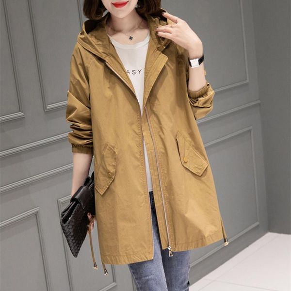 women's trench coats spring autumn size 4xl hooded windbreaker mid-length coat 2021 thin female casual outerwear, Tan;black
women's trench coats spring autumn size 4xl hooded windbreaker mid-length coat 2021 thin female casual outerwear, Tan;black