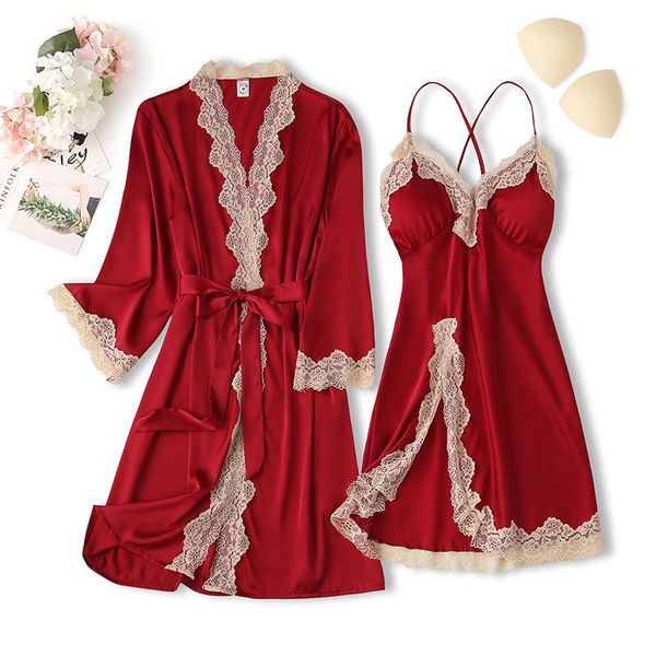 women's sleepwear satin women bride bridesmaid wedding robe kimono bathrobe gown lace lingerie homewear 2pcs nighty&robe set, Black;red
women's sleepwear satin women bride bridesmaid wedding robe kimono bathrobe gown lace lingerie homewear 2pcs nighty&robe set, Black;red