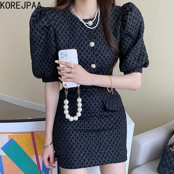 korejpaa women sets summer korean chic french rhombus texture pearl button loose puff sleeve shirt high waist bag hip skirt 210526, White
korejpaa women sets summer korean chic french rhombus texture pearl button loose puff sleeve shirt high waist bag hip skirt 210526, White