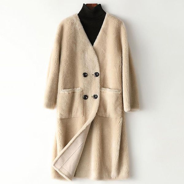 women's fur & faux women winter clothes real lamb coat female warm natural sheep shearling jacket v-neck double breasted outwear x810, Black
women's fur & faux women winter clothes real lamb coat female warm natural sheep shearling jacket v-neck double breasted outwear x810, Black