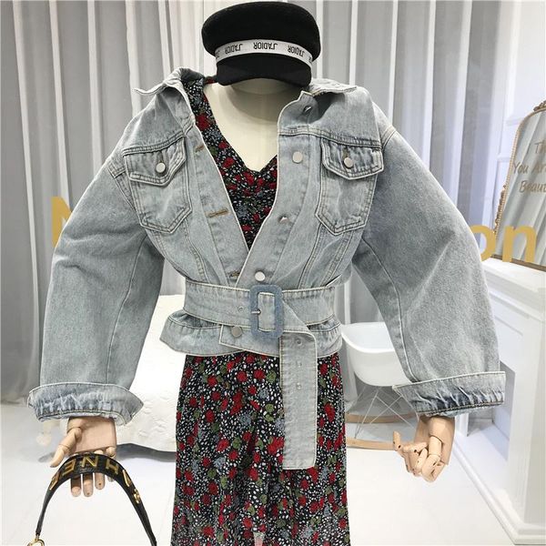 women's jackets fashion 2021 autumn washed blue denim jacket with belt casual single breasted short jeans long sleeve outerwear, Black;brown
women's jackets fashion 2021 autumn washed blue denim jacket with belt casual single breasted short jeans long sleeve outerwear, Black;brown