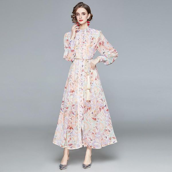 fashion runway autumn women long dress elegant single breasted flower print stand collar female tassel waist loose casual dresses, Black;gray
fashion runway autumn women long dress elegant single breasted flower print stand collar female tassel waist loose casual dresses, Black;gray
