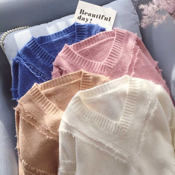 ly varey lin autumn winter women oversized knitted sweater korean style long sleeve v neck candy color casual pullovers 210526, White;black
ly varey lin autumn winter women oversized knitted sweater korean style long sleeve v neck candy color casual pullovers 210526, White;black