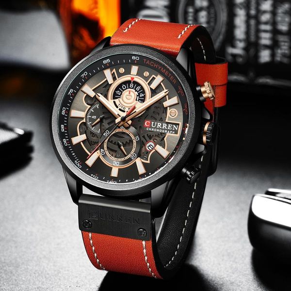 wristwatches curren brand men's watch fashion sports luxury chronograph leather strap quartz clock waterproof men relojes, Slivery;brown
wristwatches curren brand men's watch fashion sports luxury chronograph leather strap quartz clock waterproof men relojes, Slivery;brown