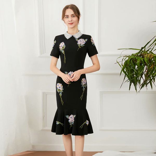 summer designer women beading shreds embroidered office party vintage elegant short dress, Black;gray
summer designer women beading shreds embroidered office party vintage elegant short dress, Black;gray
