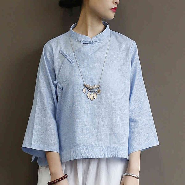 johnature clothes women vintage three quarter sleeve button stand collar solid shirt cotton linen women blouses 210521, White
johnature clothes women vintage three quarter sleeve button stand collar solid shirt cotton linen women blouses 210521, White