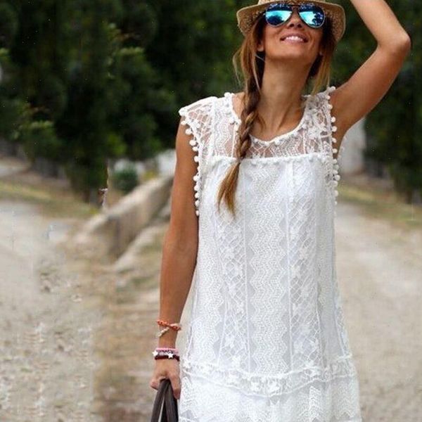 summer sleeveless white women dresses lace elegant pom trim floral hollow out mini short dress, Black;gray
summer sleeveless white women dresses lace elegant pom trim floral hollow out mini short dress, Black;gray