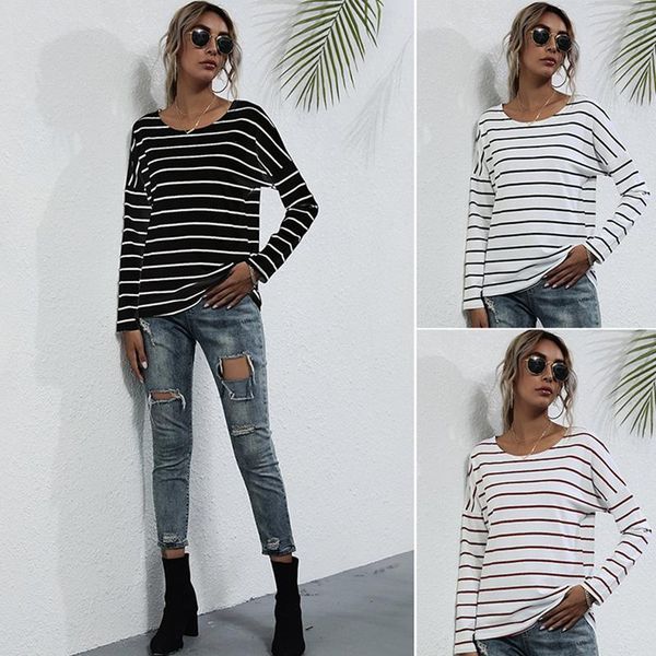 women's t-shirt striped women casual cotton stretchy long sleeve spring autumn tee, White
women's t-shirt striped women casual cotton stretchy long sleeve spring autumn tee, White