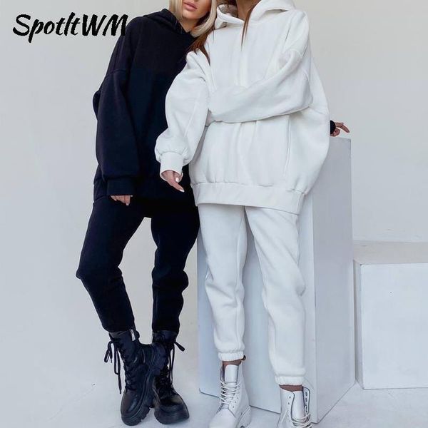 women's two piece pants spotltwm casual women fleece tracksuit autumn winter loose suits hoodies pullover sweatshirt and high waist set, White
women's two piece pants spotltwm casual women fleece tracksuit autumn winter loose suits hoodies pullover sweatshirt and high waist set, White