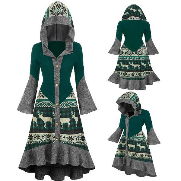print contrast color hooded lotus leaf hem long sleeve decorative button european and american women's cotton spun dress casual dresses, Black;gray
print contrast color hooded lotus leaf hem long sleeve decorative button european and american women's cotton spun dress casual dresses, Black;gray