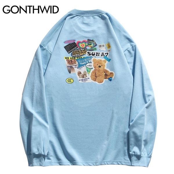 long sleeve tshirts harajuku toy bear poster print tees shirts streetwear mens hip hop hipster casual cotton loose 210602, White;black
long sleeve tshirts harajuku toy bear poster print tees shirts streetwear mens hip hop hipster casual cotton loose 210602, White;black