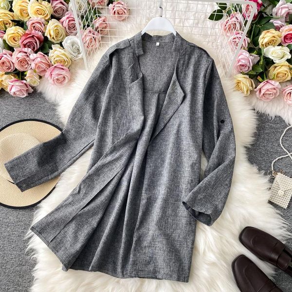 women's trench coats women 2021 spring autumn casual coat solid gray elegant office vintage cloak overcoats windbreaker, Tan;black 
women's trench coats women 2021 spring autumn casual coat solid gray elegant office vintage cloak overcoats windbreaker, Tan;black