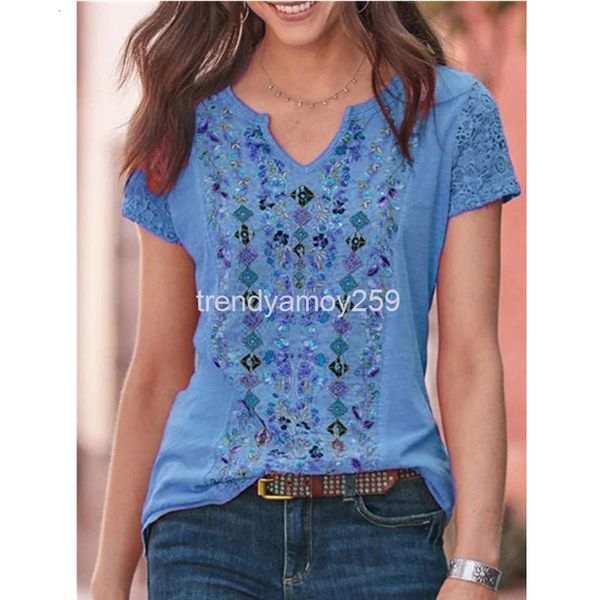 women's t-shirt summer women's fashion v-neck print stitched short sleeve t-shirt, White
women's t-shirt summer women's fashion v-neck print stitched short sleeve t-shirt, White