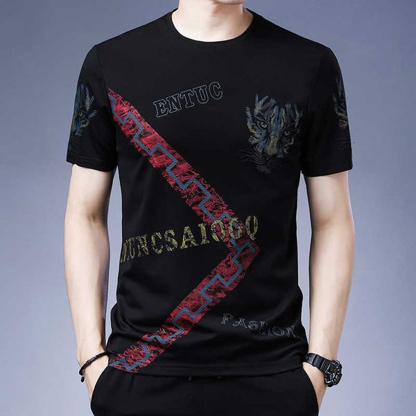 men's short sleeve t-shirt middle-aged casual printing ice silk fashion round neck mercerized cotton 2021 summer top, White;black
men's short sleeve t-shirt middle-aged casual printing ice silk fashion round neck mercerized cotton 2021 summer top, White;black