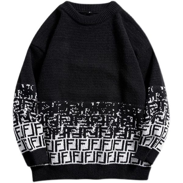 men's sweaters winter retro japanese sweater long sleeve knitted pulovers contrast color, White;black
men's sweaters winter retro japanese sweater long sleeve knitted pulovers contrast color, White;black